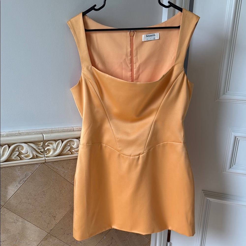 House of CB Orange Sheath Mini Dress Square Neck Sleeveless